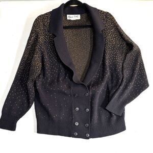Vintage MARIO FORTE Cardigan Wool Blend Double Breasted Black Sweater